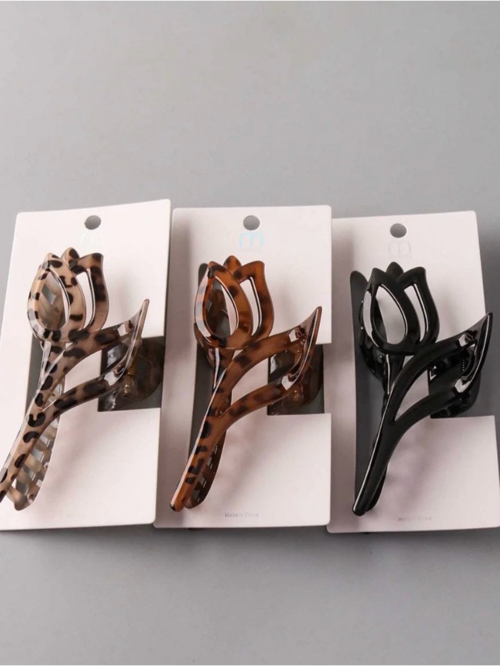 Stylish Tulip Hair Clip - Black, Brown Tortoise or Light Tortoise